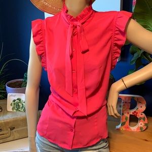 New York & Company Tie Neck Flutter Sleeve Top